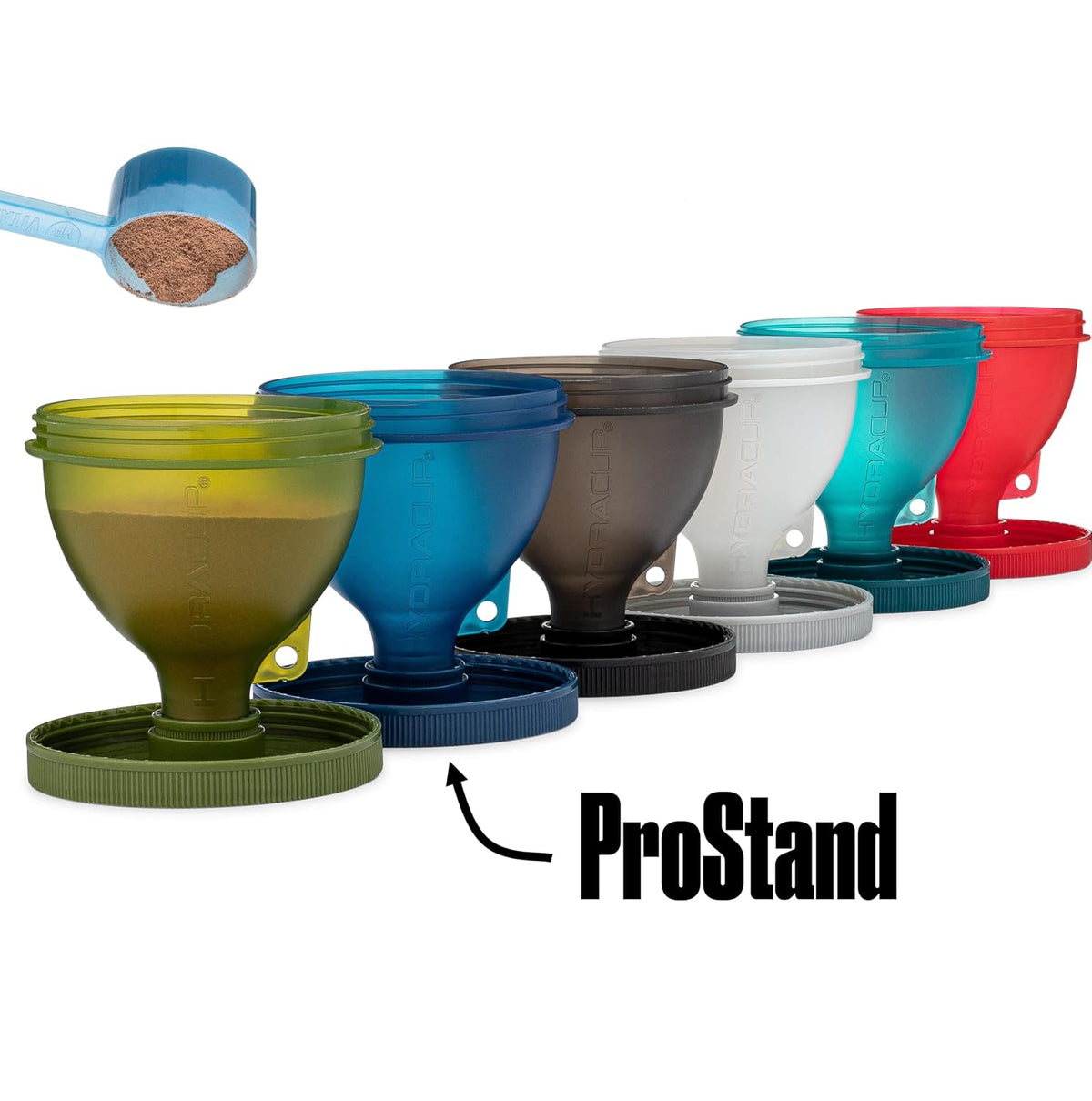 Hydra Cup Protein Powder Funnel Set 6 Pack, w/Stand for Filling Bottles
