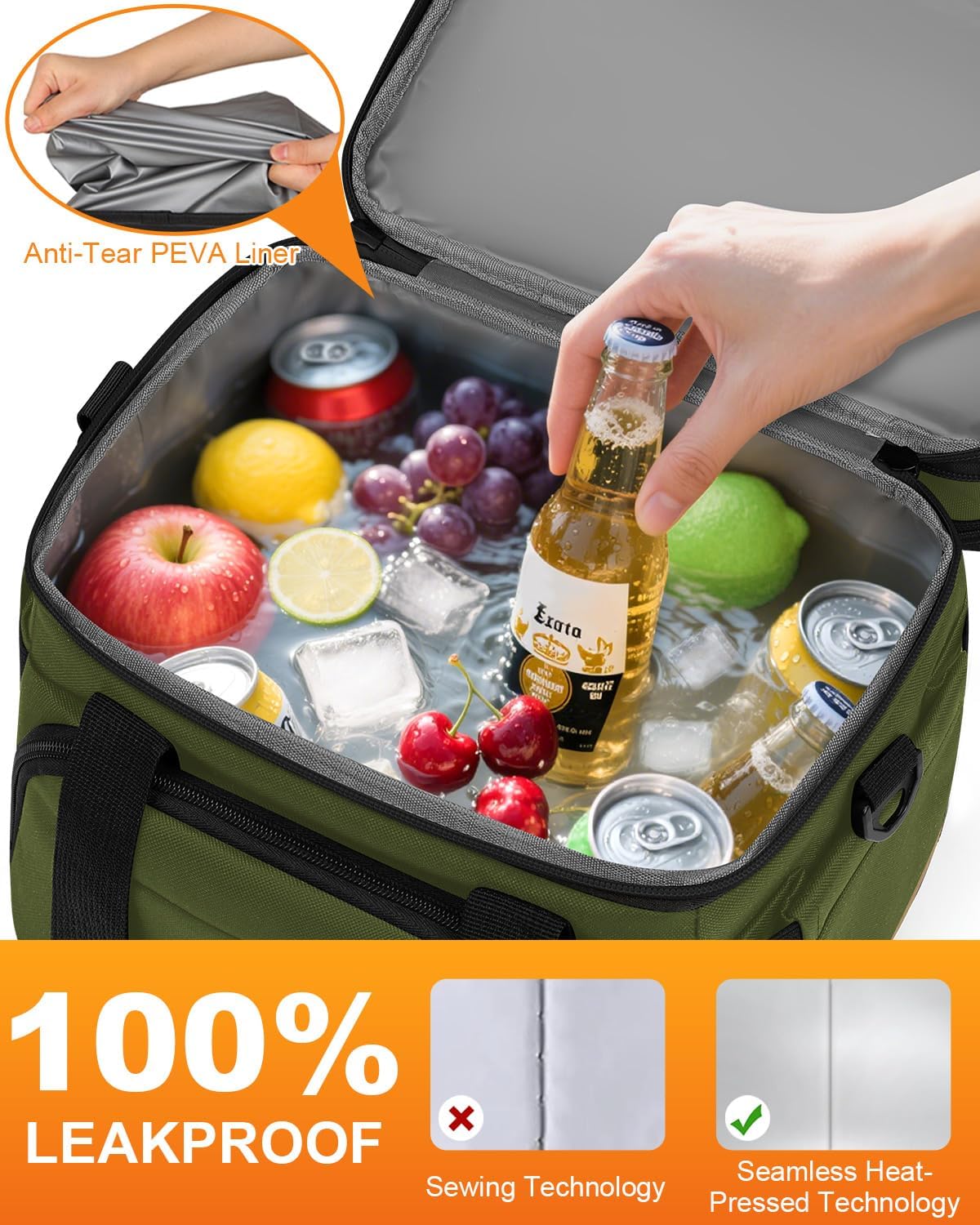 Pritent Lunch Box For Men Women Double Deck Insulated Lunch Bag For Men Woman Leakproof Expandable Cooler Bag with Adjustable Shoulder Strap for Kids Shool Work Picnic Camping(Beige,Large)
