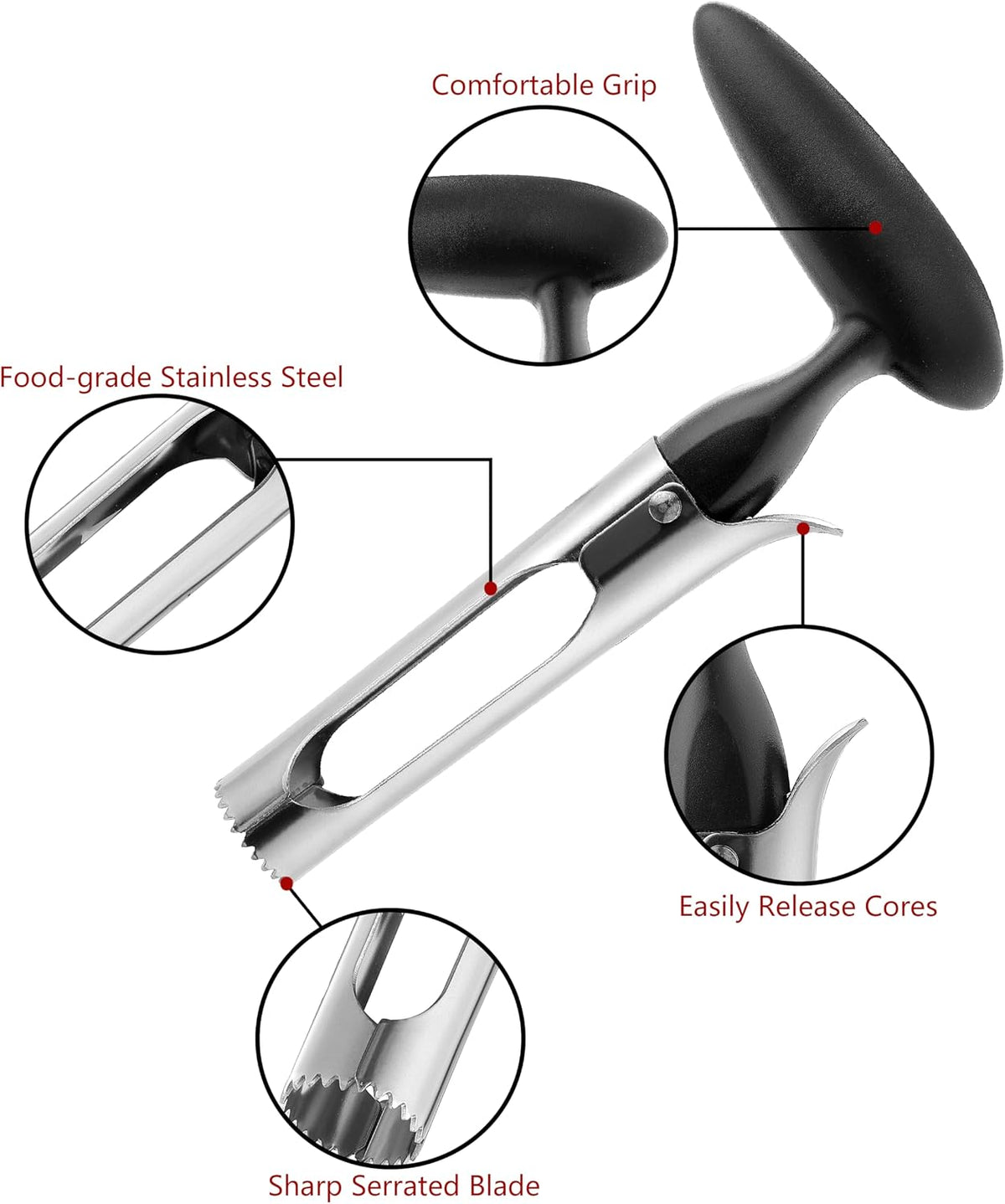 Apple Corer, Ergonomics Handle with Sharp Serrated Blade Core Remover Tool