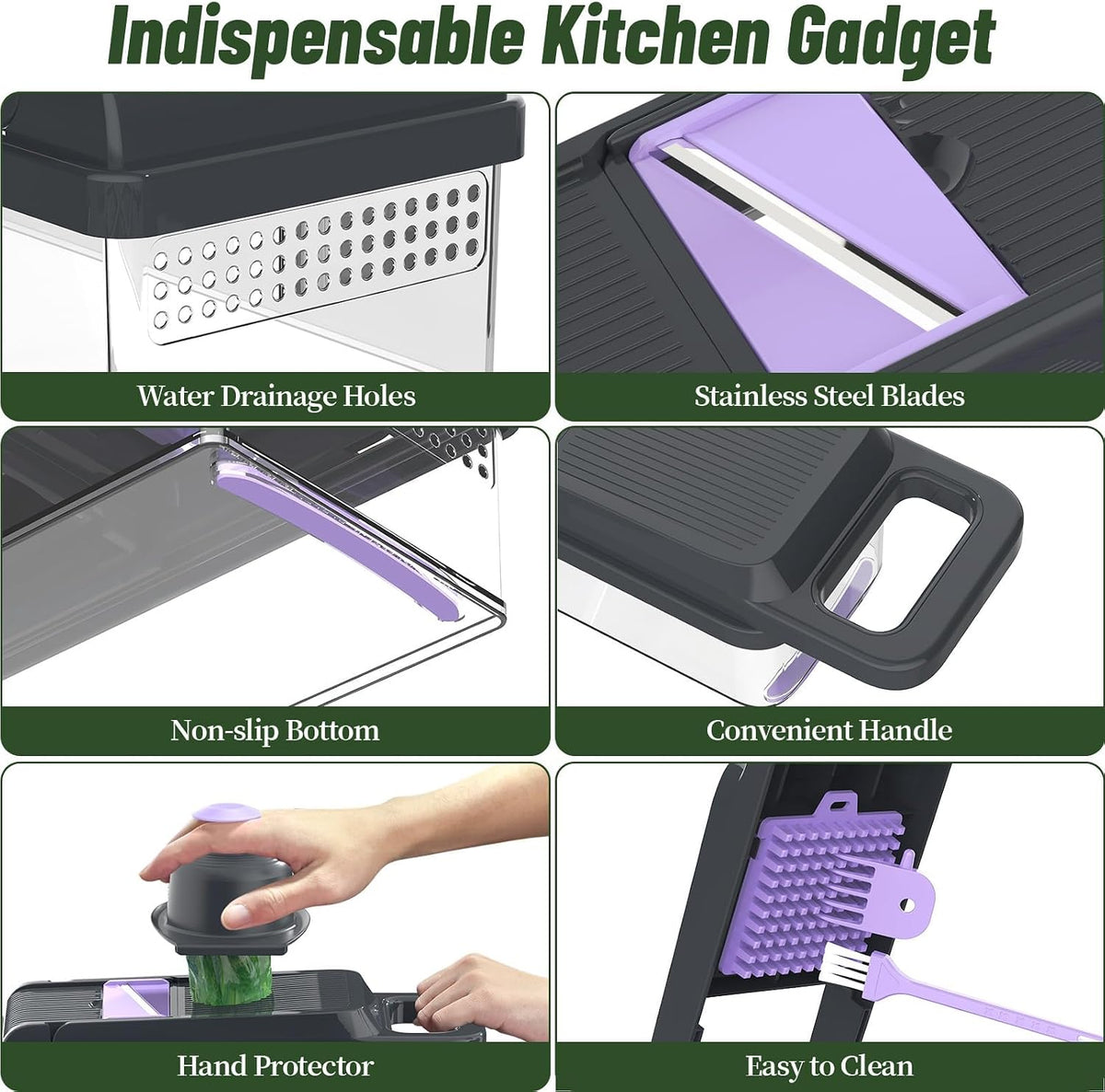 12-in-1 Vegetable Chopper 7 Blades, Veggie Cutter with Handle, Black/White