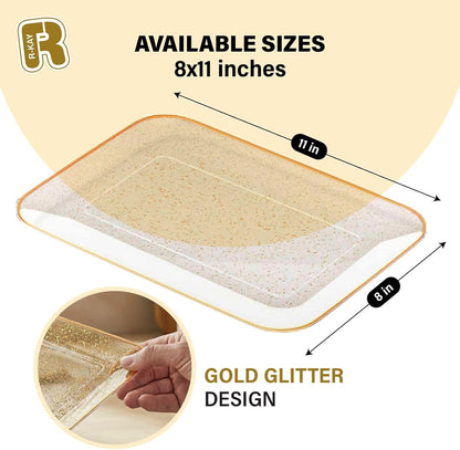 R-kay 3 Pack White Plastic Serving Trays for Party - Rectangular, 8 by 11 in, Heavy Duty Dessert Trays for Food