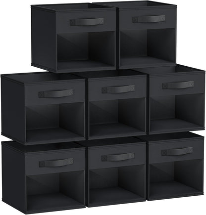 DIMJ Storage Cubes, 11x 11 inch Cube Storage Bin, 6 Pack Closet organizers and storage Bins with Window, Collapsible Baskets with Handle for Shelves, Clothes, Toys, Books (Grey)