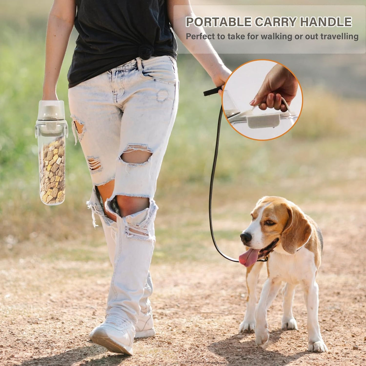 Dog Food Storage Container Airtight Portable Dog Food Container with Handled Lid and Pour Spout,Food Storage for Dog Dry Food Small Pet Food Container with Measuring Cup for Home, Travel,2.8L