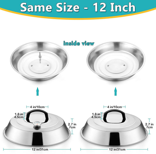 HaSteeL Cheese Melting Dome Set of 2, 12 Inch Round Basting Cover Metal Steam Cover, Stainless Steel Griddle Accessories for Flat Top Grill/Outdoor BBQ/Kitchen Cooking