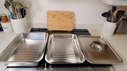 Geesta Grilling Prep and Serve Tays, Stainless Steel Large Capacity Food Prep Tray, Grill Carry System, Marinade Container with Lid and Cutting Board,BBQ Grill Accessories, Grilling Gifts for Men