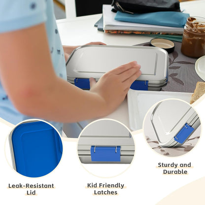 BOSEDSANG Stainless Steel Kids Leak-Resistant Bento Lunch Box, 3-Compartments with Silicone Container, Dishwasher-Safe, Child-Friendly Design for School, Picnics & Travel,BPA-Free(Pink)