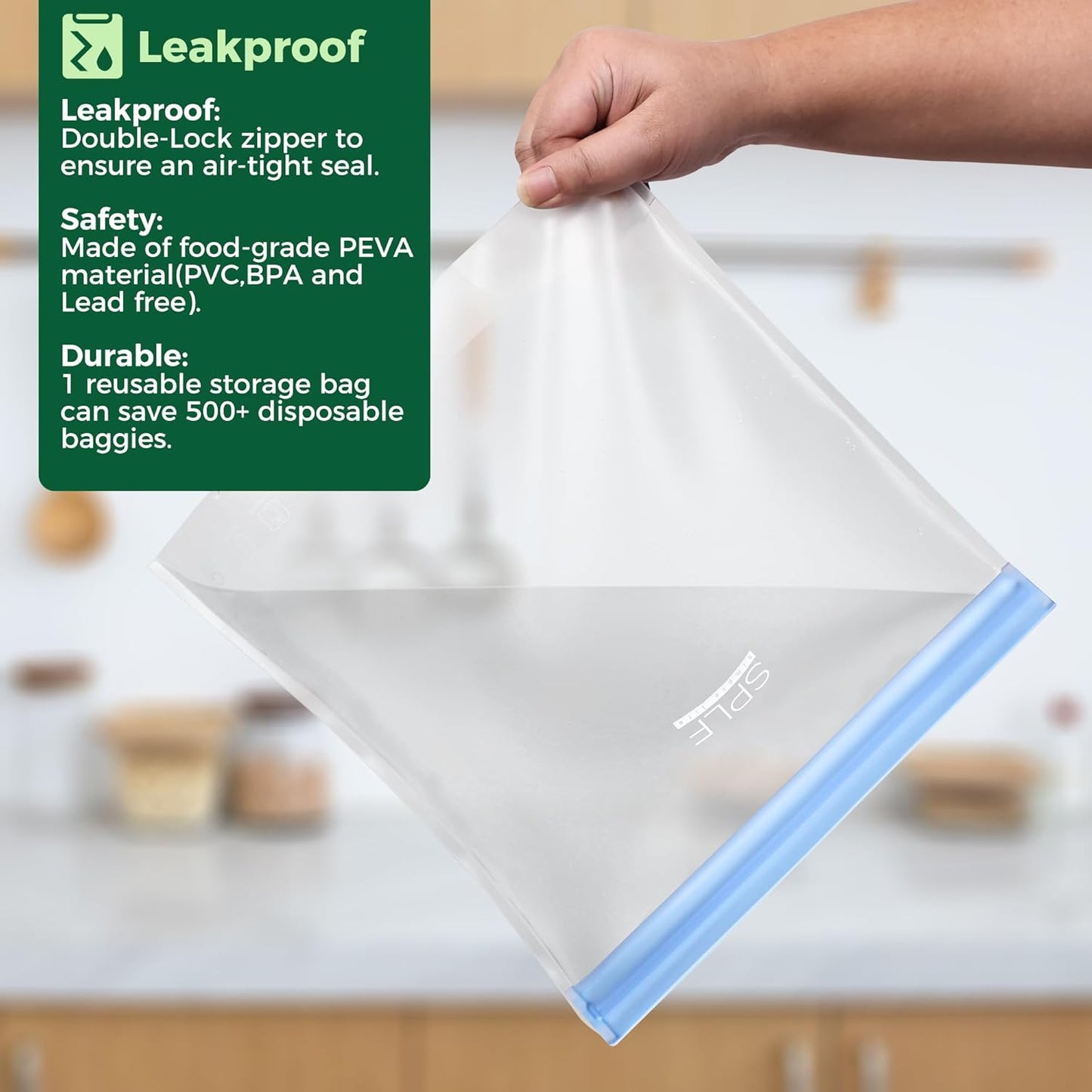SPLF 10 Pack Stand-Up Reusable Quart Freezer Bags Dishwasher Safe, Extra Thick Leakproof 1 Quart Food Storage Bags, BPA Free Bags for Meal Prep, Sandwich, Snack, Fridge Organization