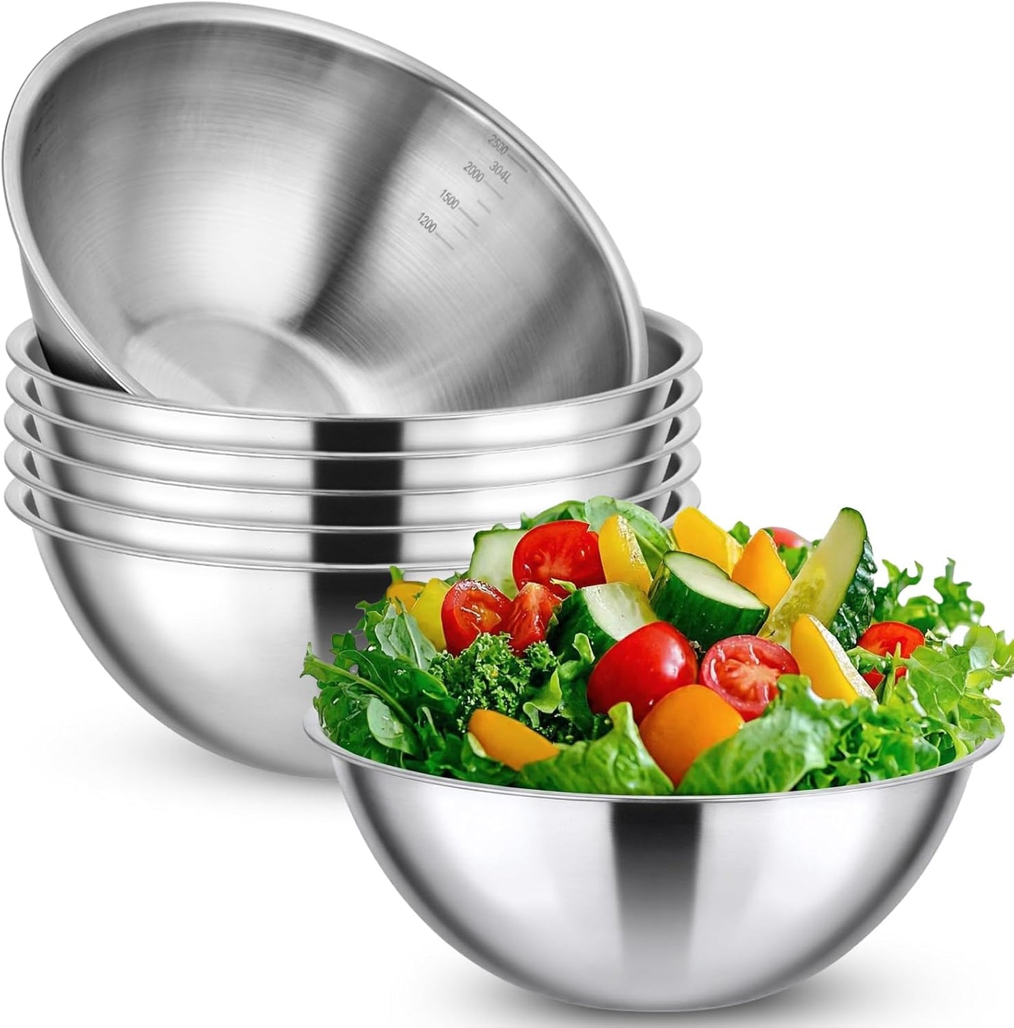 Honeydak 12 Pcs 304 Stainless Steel Mixing Bowls with Graduations, Salad Bowls Metal Serving Reusable Baking Food Storage Containers for Baking, Cooking, Salads, Soups, Ice Cream, Noodles (40 oz)