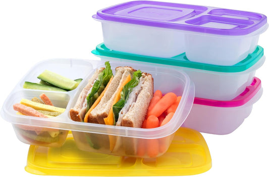Bentgo Easyboxes - Original Stackable Lunch Boxes - Reusable 3-Compartment Food Containers for Kids and Adults - Bento Lunch Box for Meal Prep, School, & Work - BPA Free, Set of 4 (Earth Tones)