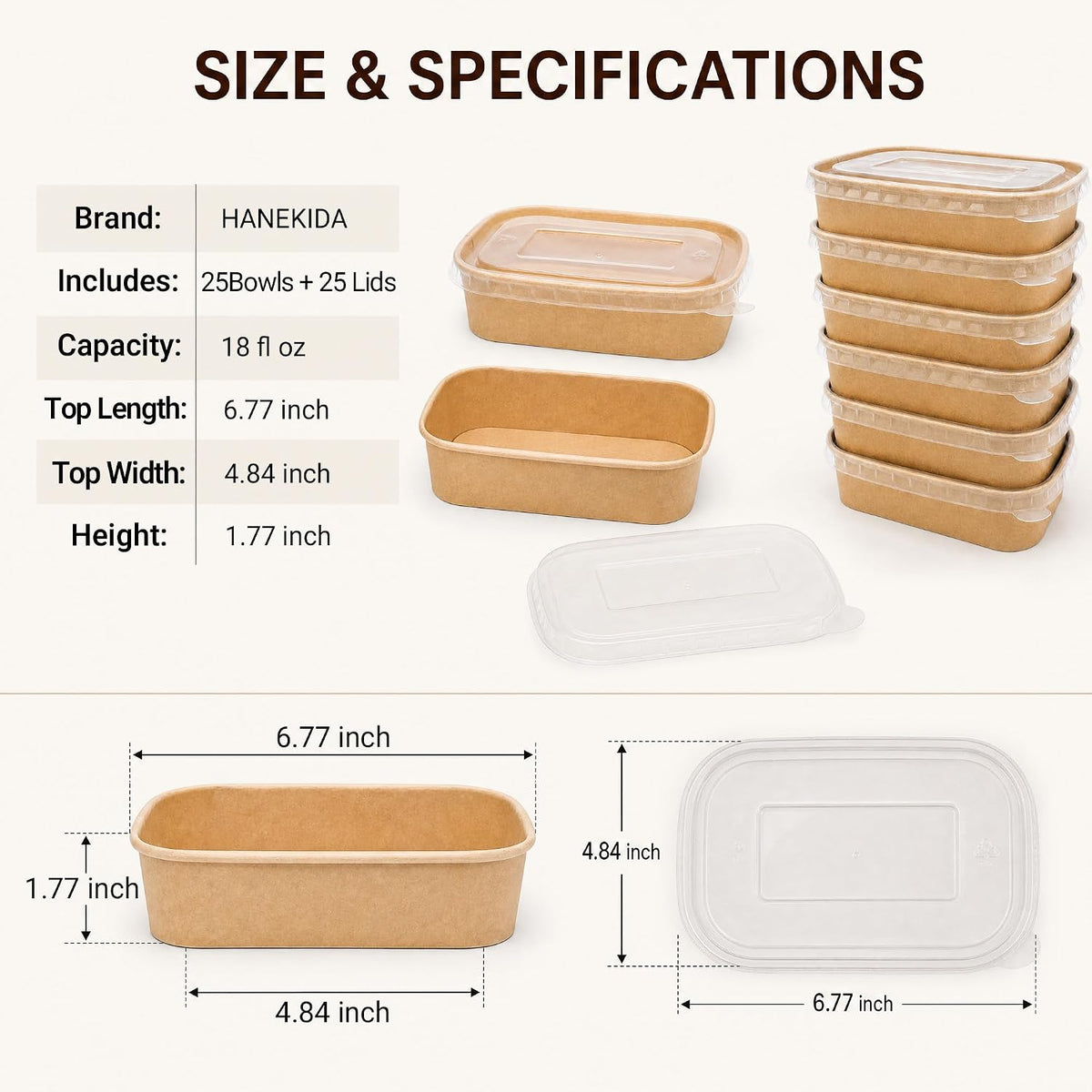 34 oz Paper Bowls with Lids, 50 Count Disposable Meal Prep Containers