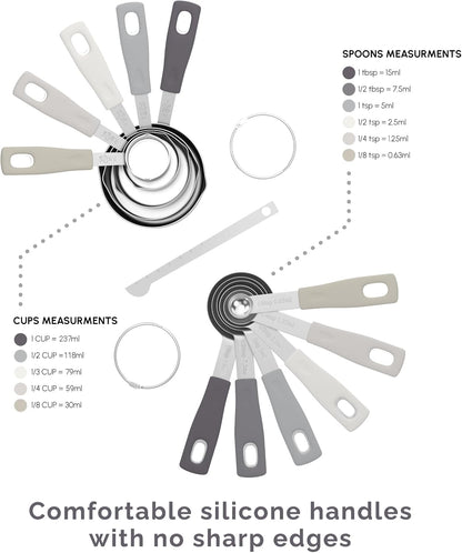 CuttleLab Measuring Cups and Measuring Spoons Set of 14 - Stainless Steel Measuring Cups and Spoons Set, Includes 1/8 Teaspoon Measuring Spoon, 1/8 Cup Measuring Cup, Leveler Dry (14, Country Chic)