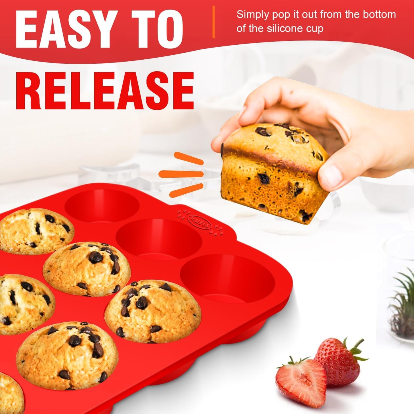 Walfos Silicone Muffin Pan - 12 Cups Regular Silicone Cupcake Pan, Non-stick Great for Making Muffin Cakes, Tart, Bread - BPA Free and Dishwasher Safe