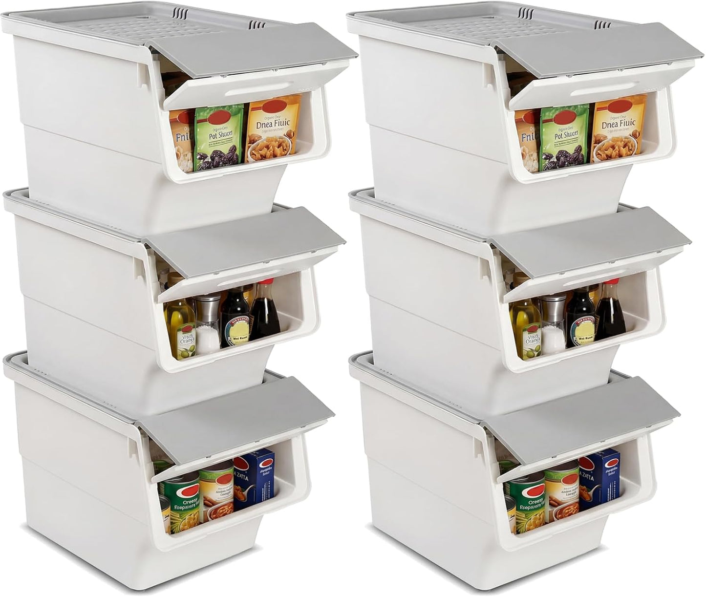 Giantex Plastic Stackable Storage Bins with Lids & Wheels, 3 Pack Open Front Stacking Bins, Organizer Bins for Pantry, Kitchen, Laundry, Closet, Playroom, Bedroom Organization (12.5 QT)
