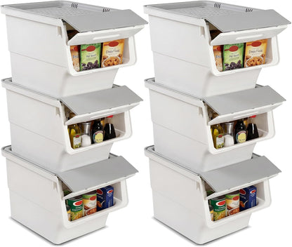 Giantex Plastic Stackable Storage Bins with Lids & Wheels, 3 Pack Open Front Stacking Bins, Organizer Bins for Pantry, Kitchen, Laundry, Closet, Playroom, Bedroom Organization (12.5 QT)