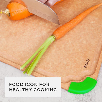 Elihome Cutting Wise 4pcs Kitchen Cutting Board Set, Non Slip Feet, Color Coded with Food Icon, Natural Wood Fiber, Dishwasher Safe, Eco-Friendly, Juice Grooves,Non Porous, BPA Free, Made in USA