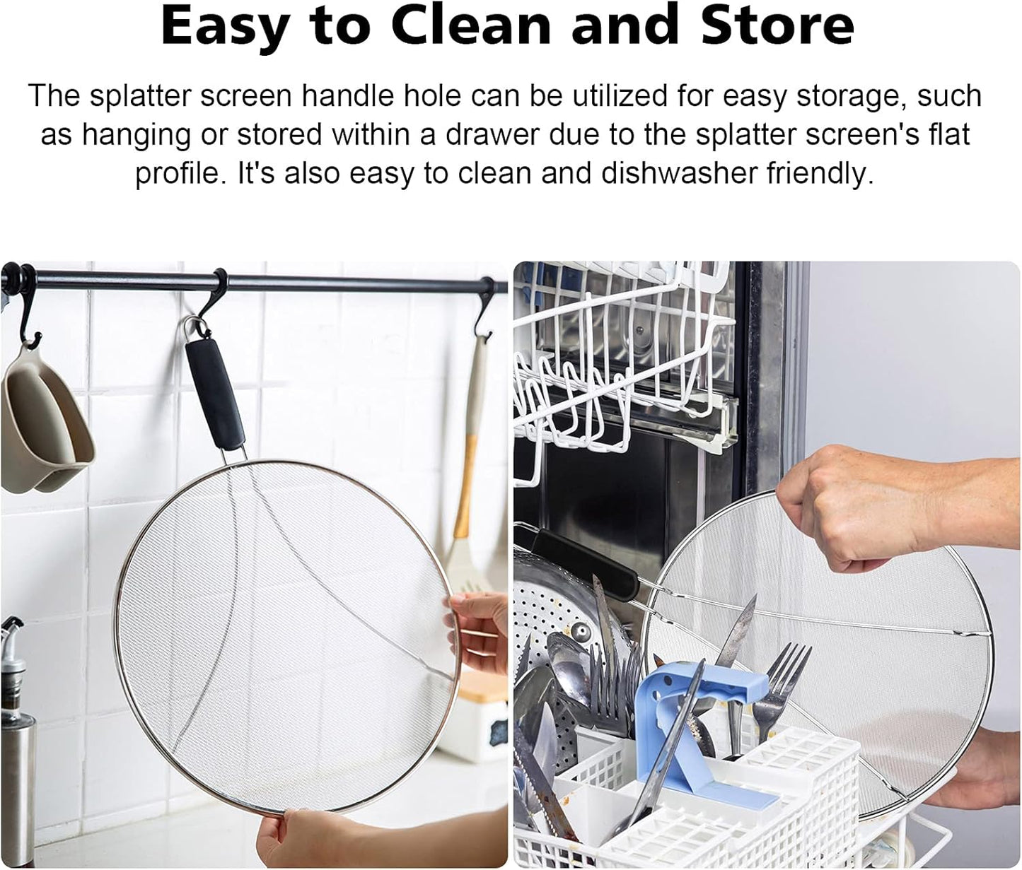 Nonley Splatter Screen for Frying Pan - 9.8"" 11.4"" 13"" Grease Splatter Guard Hot Oil Splatter Guard, Stainless Steel Fine Mesh Splash Guard with Resting Feet for Cooking to Prevent Oil Splatter
