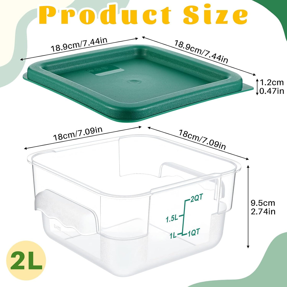 Ziliny 1 Pcs 4 Qt Clear Square Dough Proofing Container with Lid, Red