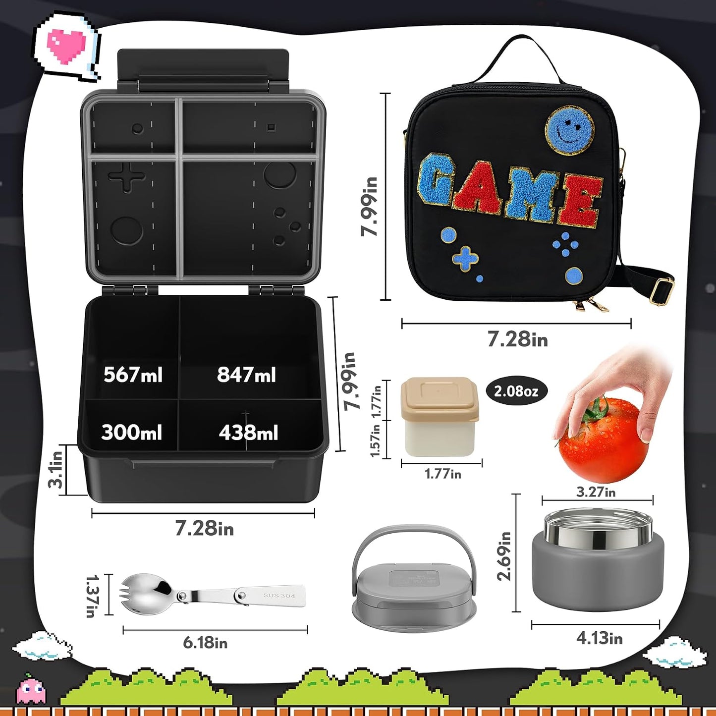 Lunch Box Kids, Leak Proof 5 Compartment Bento Box for Kids, 13oz Thermo for Hot Food Kids Lunch Box,Hot Lunch Box for School Travel