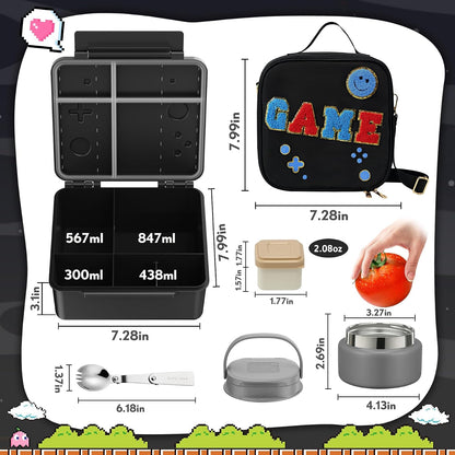 Lunch Box Kids, Leak Proof 5 Compartment Bento Box for Kids, 13oz Thermo for Hot Food Kids Lunch Box,Hot Lunch Box for School Travel