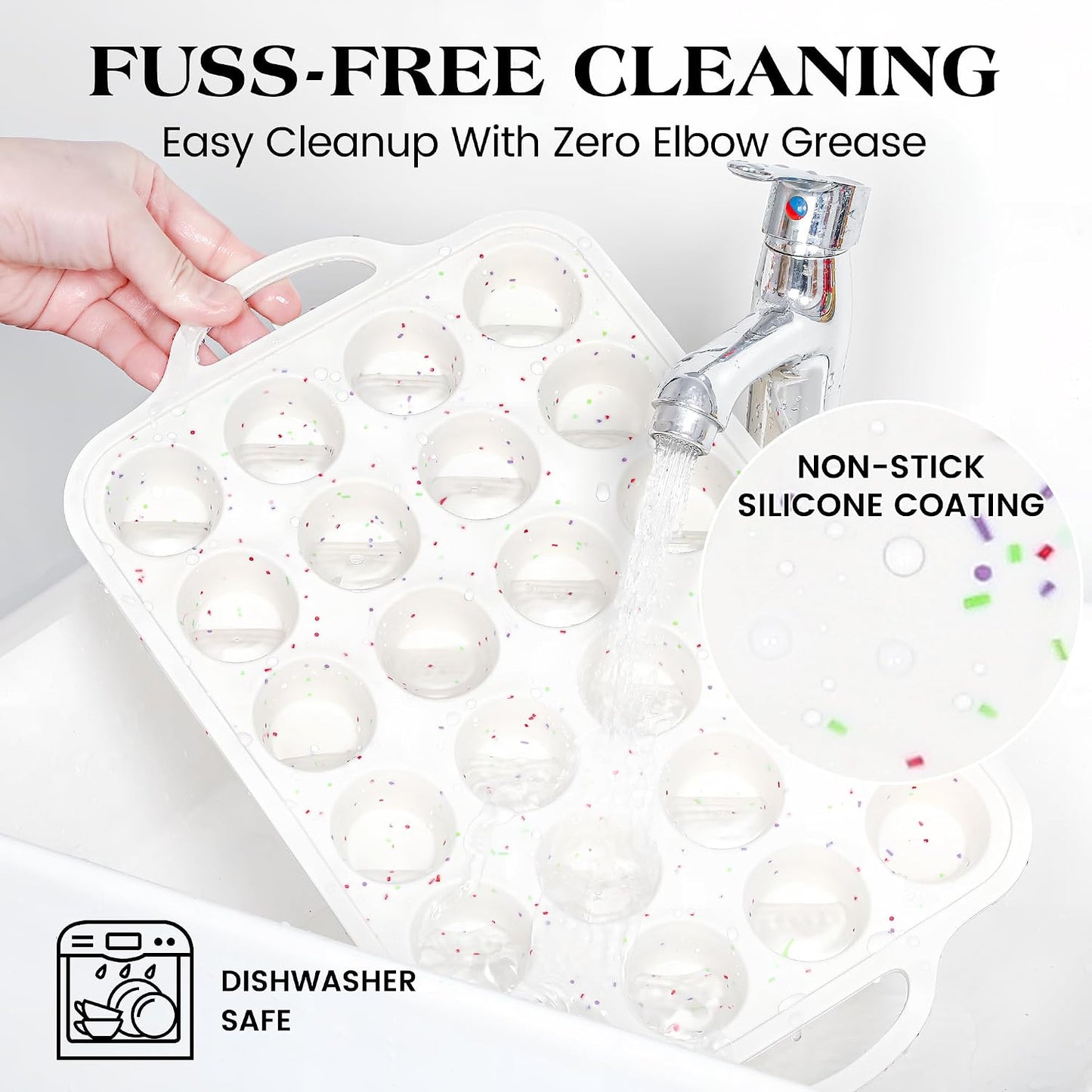 Regular 12 Cup and Mini 24 Cup Nonstick Cupcake Pan Set Silicone Muffin Pan for Baking Silicone Cupcake Mold with Metal Reinforced Frame BPA Free (2 Pcs, Cream)