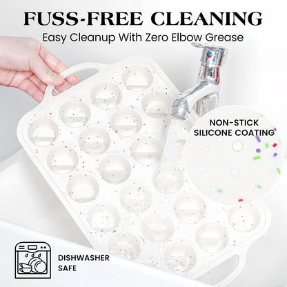 Regular 12 Cup and Mini 24 Cup Nonstick Cupcake Pan Set Silicone Muffin Pan for Baking Silicone Cupcake Mold with Metal Reinforced Frame BPA Free (2 Pcs, Cream)