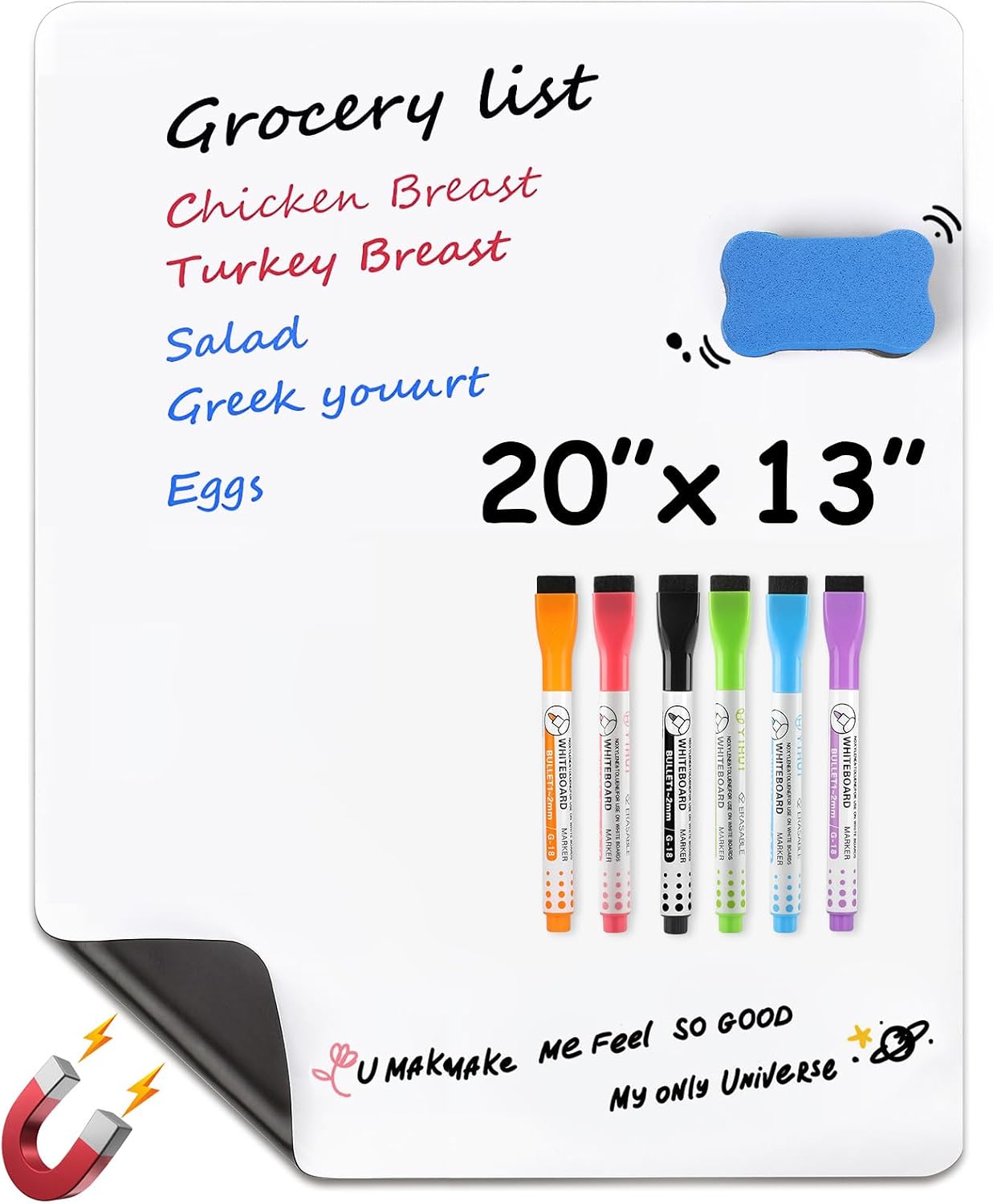 MaxGear Small Magnetic Dry Erase Board Sheet for Refrigerator, Fridge Whiteboard for Kitchen, 12"x8" White Board Organizer and Planner with Stain Resistant Technology, Include 1 Eraser, 3 Markers