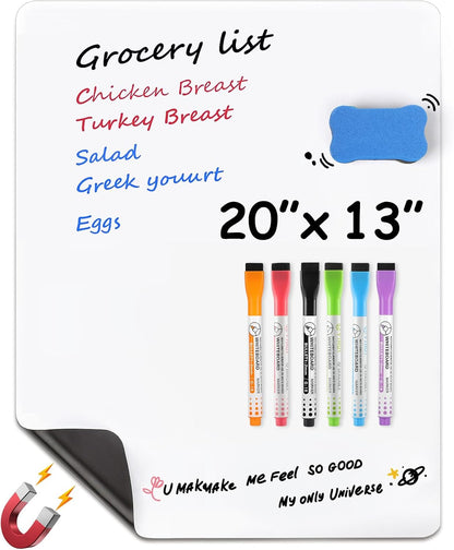 MaxGear Small Magnetic Dry Erase Board Sheet for Refrigerator, Fridge Whiteboard for Kitchen, 12"x8" White Board Organizer and Planner with Stain Resistant Technology, Include 1 Eraser, 3 Markers