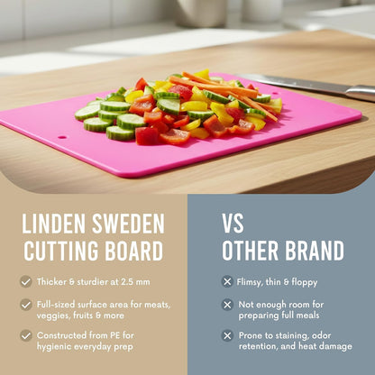 Linden Sweden Flexible Cutting Board 2-Pack - Lays Flat for Secure Work Surface - Extra-Thick for Durability - BPA-Free and Food-Safe (Red)