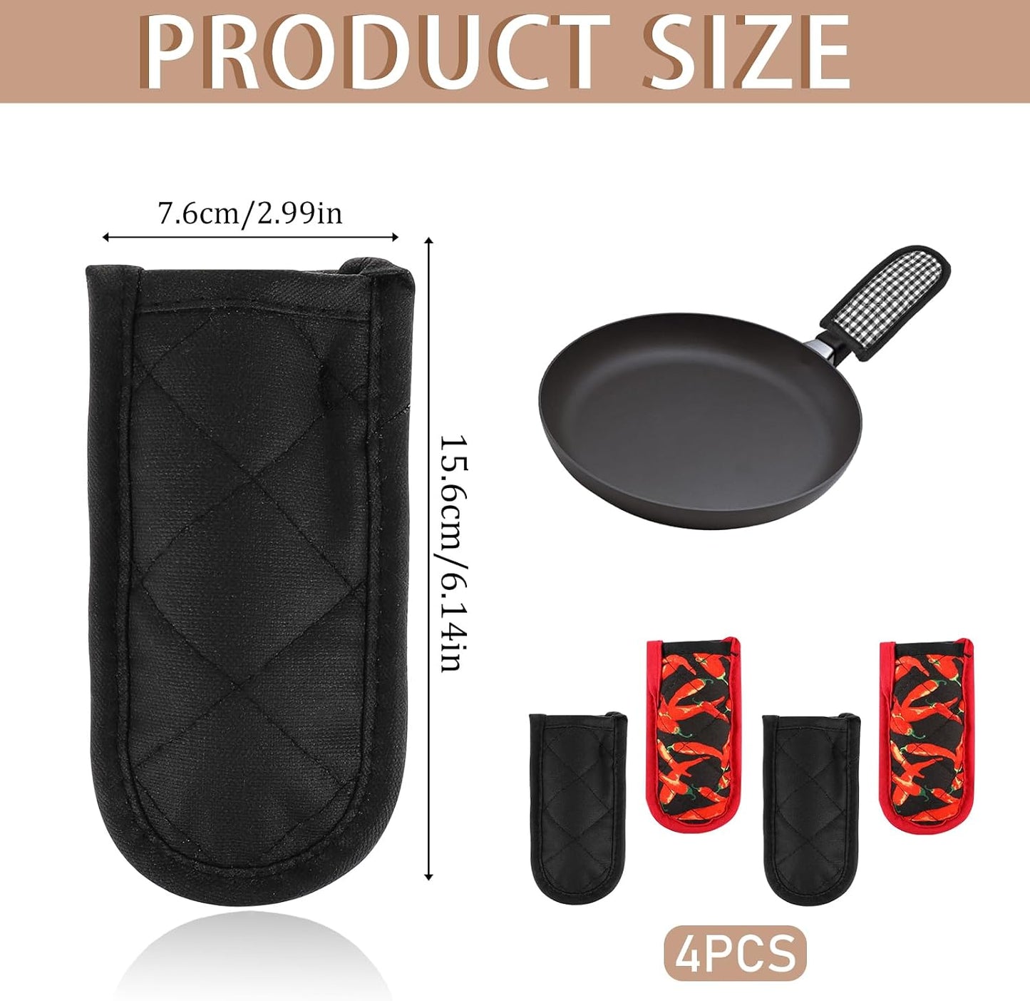 4 Pieces Hot Handle Covers Heat Resistant Pot Sleeve Grip Cotton Cast Iron Skillet Handle Covers Non-Slip Machine Washable Handle Mitts for Baking Cooking BBQ Kitchen Cookwares
