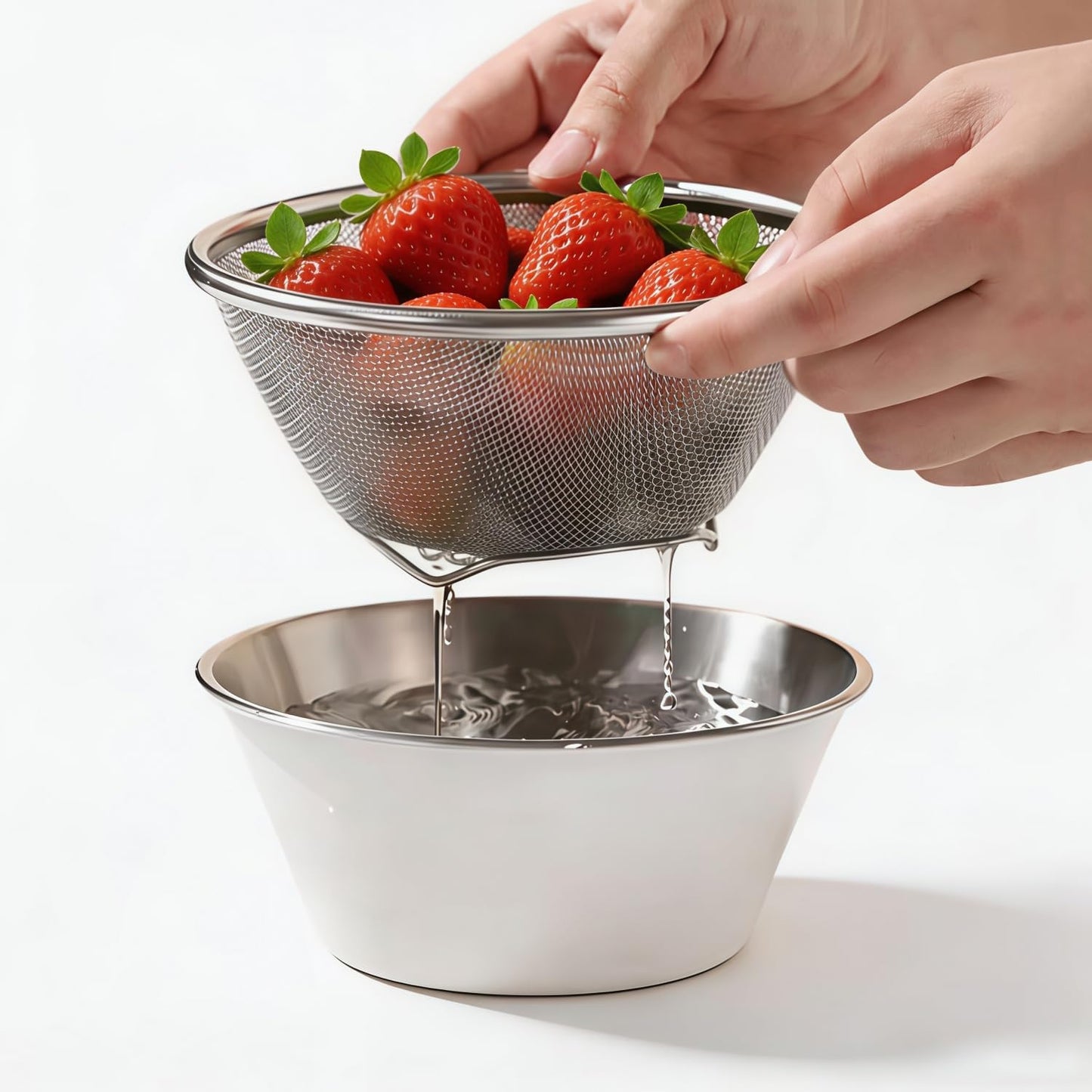 2 Pcs Mini Colander with Small Mixing Strainer Bowl 304 Stainless Steel Berry Basket for Washing Fruits, Vegetables, Rice - Dishwasher-Safe Kitchen Strainer (Silver, 5.51 x 2.36 inches)