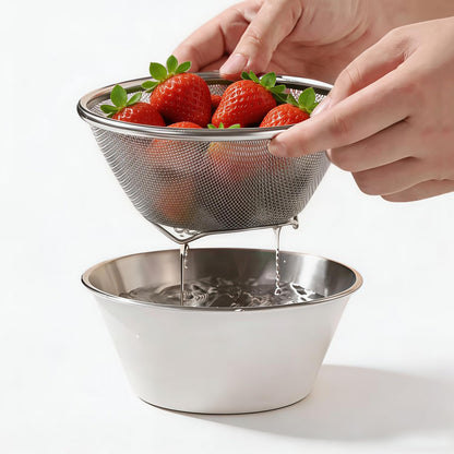 2 Pcs Mini Colander with Small Mixing Strainer Bowl 304 Stainless Steel Berry Basket for Washing Fruits, Vegetables, Rice - Dishwasher-Safe Kitchen Strainer (Silver, 5.51 x 2.36 inches)