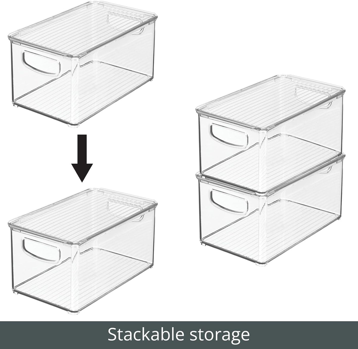 mDesign Deep Plastic Bathroom Storage Bin Box, Lid/Built-in Handles, Organization for Makeup, Hair Styling Tools, Toiletry Accessories in Cabinet, Shelves, Ligne Collection, 8 Pack, Clear