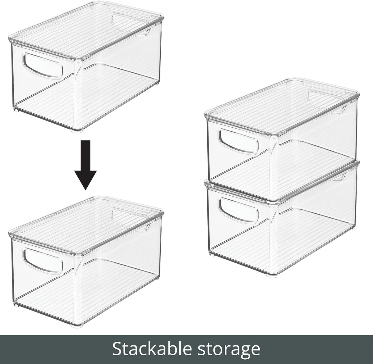 mDesign Deep Plastic Bathroom Storage Bin Box, Lid/Built-in Handles, Organization for Makeup, Hair Styling Tools, Toiletry Accessories in Cabinet, Shelves, Ligne Collection, 8 Pack, Clear