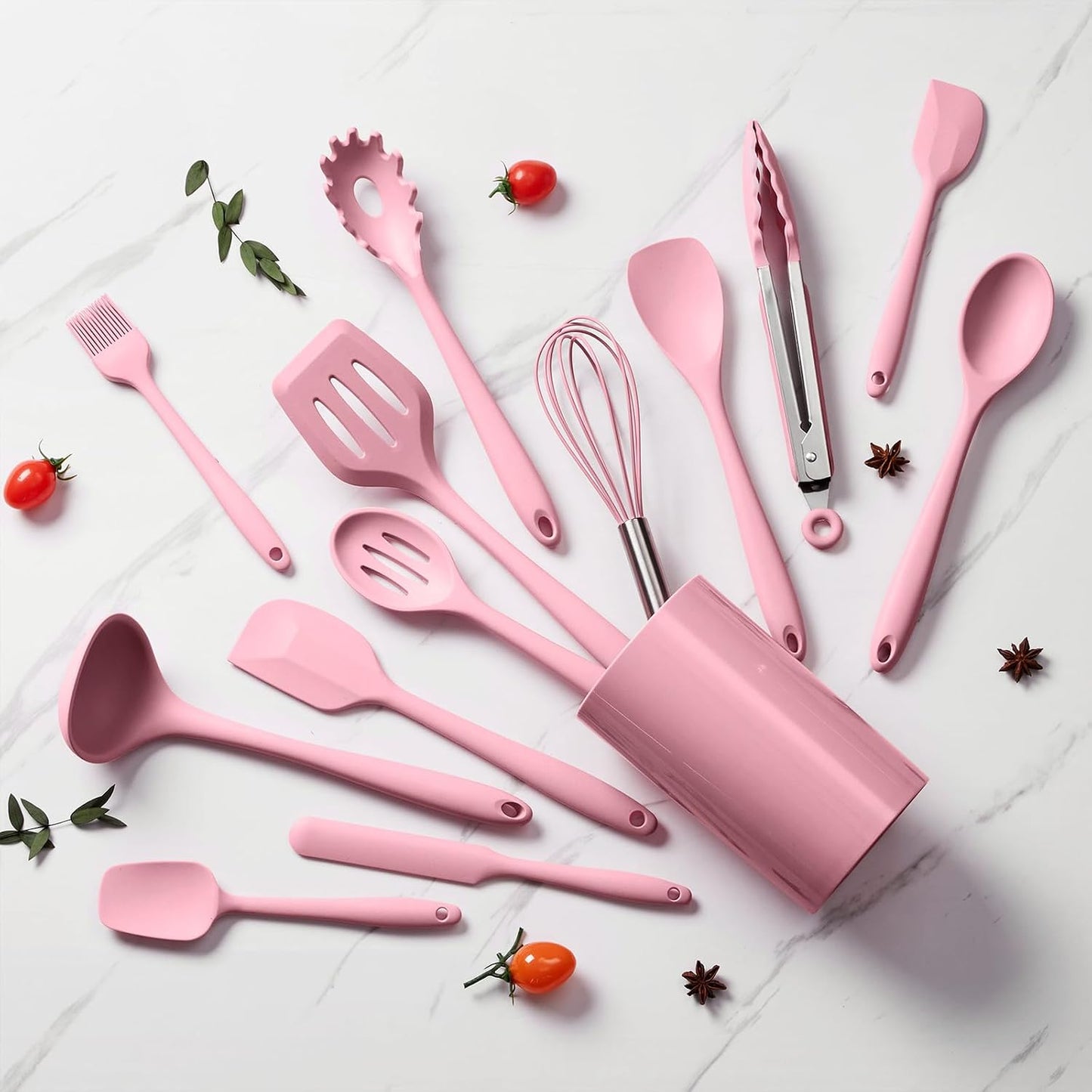 LIANYU 14 Pcs Silicone Kitchen Utensils Set with Holder, 446°F Heat Resistant Silicone Cooking Kitchen Utensils Spatula Set, Non-Stick & Dishwasher Safe Cooking Tools, Comfort Grip Handle, Black