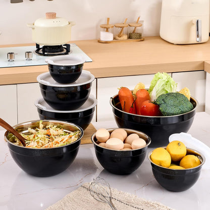 Pink Mixing Bowls with Airtight Lids, Stainless Steel Nesting Mixing Bowls Set of 7, Ideal for Baking, Prepping and Serving Food, Size 7, 3.6, 2.7, 2.1, 1.5, 1.1,0.8 QT, Stackable Design