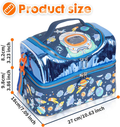 Kids Double Decker Cooler Insulated Lunch Bag, Back to School Large Meal Tote for Boys, Girls, Men, Women, with Adjustable Strap, Soccer