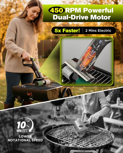 Saker Electric Grill Brush for Outdoor Grill, Bristle-Free Automatic Grill Cleaning Brush with 450 RPM & LED Light, Grill Rescue BBQ Brush Set with 3 Interchangeable Heads