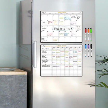 JJPRO Magnetic Monthly Calendar Whiteboard Set for Refrigerator-Monthly Planning Board, Weekly Menu Planner and to Do List for Fridge with 6 Markers-14.5" x11