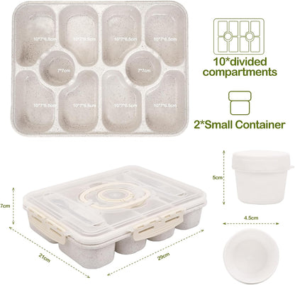 Snackle Box Containers with 2 Sauce Pots - Quality PET Material Snackle Container, 10 Compartments,Portable Snack box for Picnic, Camping, Party(White)