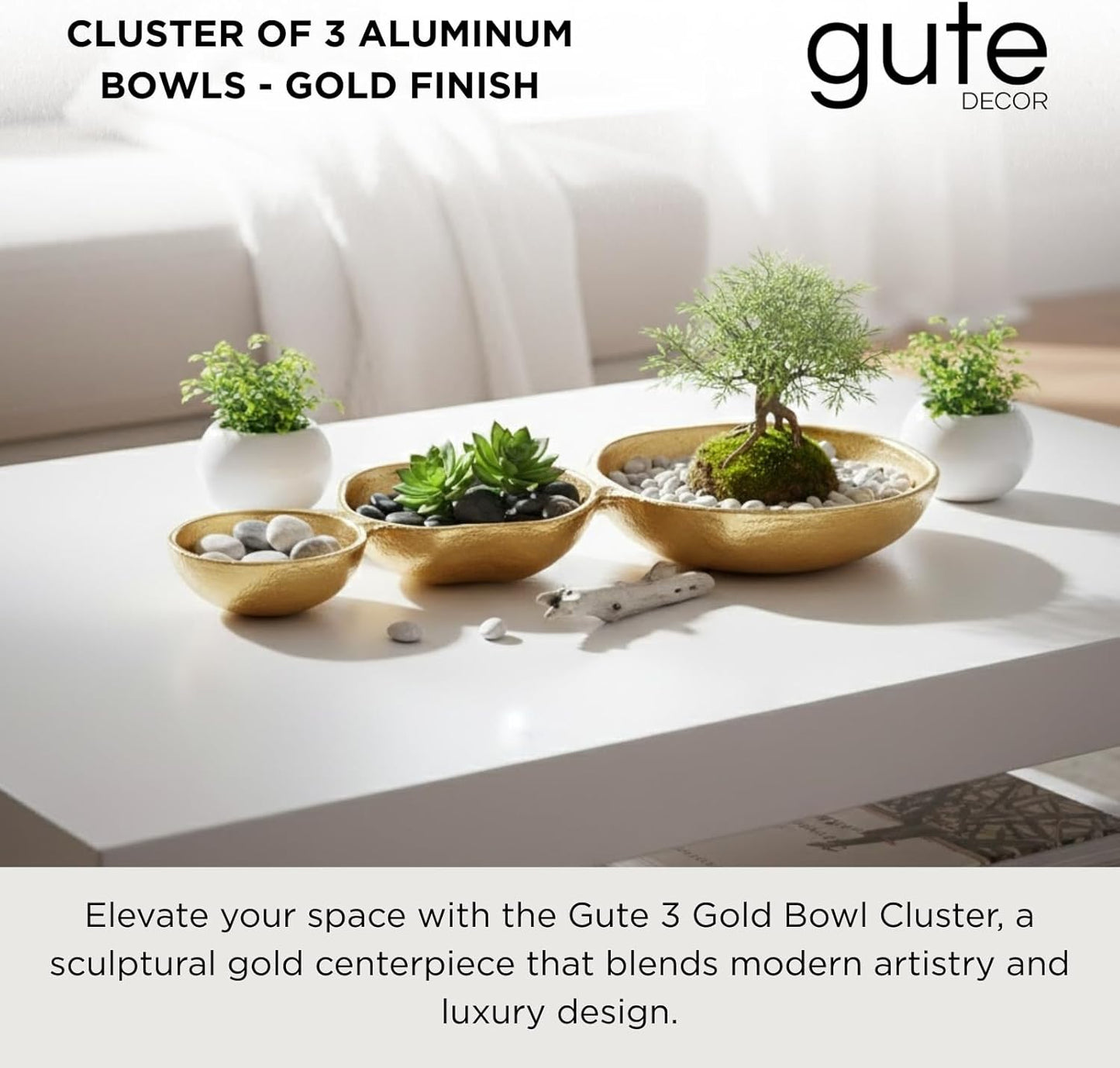 Cluster of 10 Round Serving Bowls Gold Clusters Decorative Elegant Snack Tray for Olives, Chip & Dip, Nuts, Appetizers & Entertaining Strong Brass & Enamel Home Decor Gifts, Parties & Weddings 20.5"