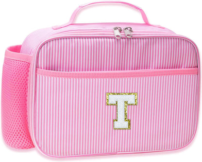 RHCPFOVR Kids Initial Lunch Bag - Insulated Lunch Box for Boys Girls,Washable Lunch Bag and Reusable Toddler Leak-proof Lunchbox for School and Daycare - Colors B