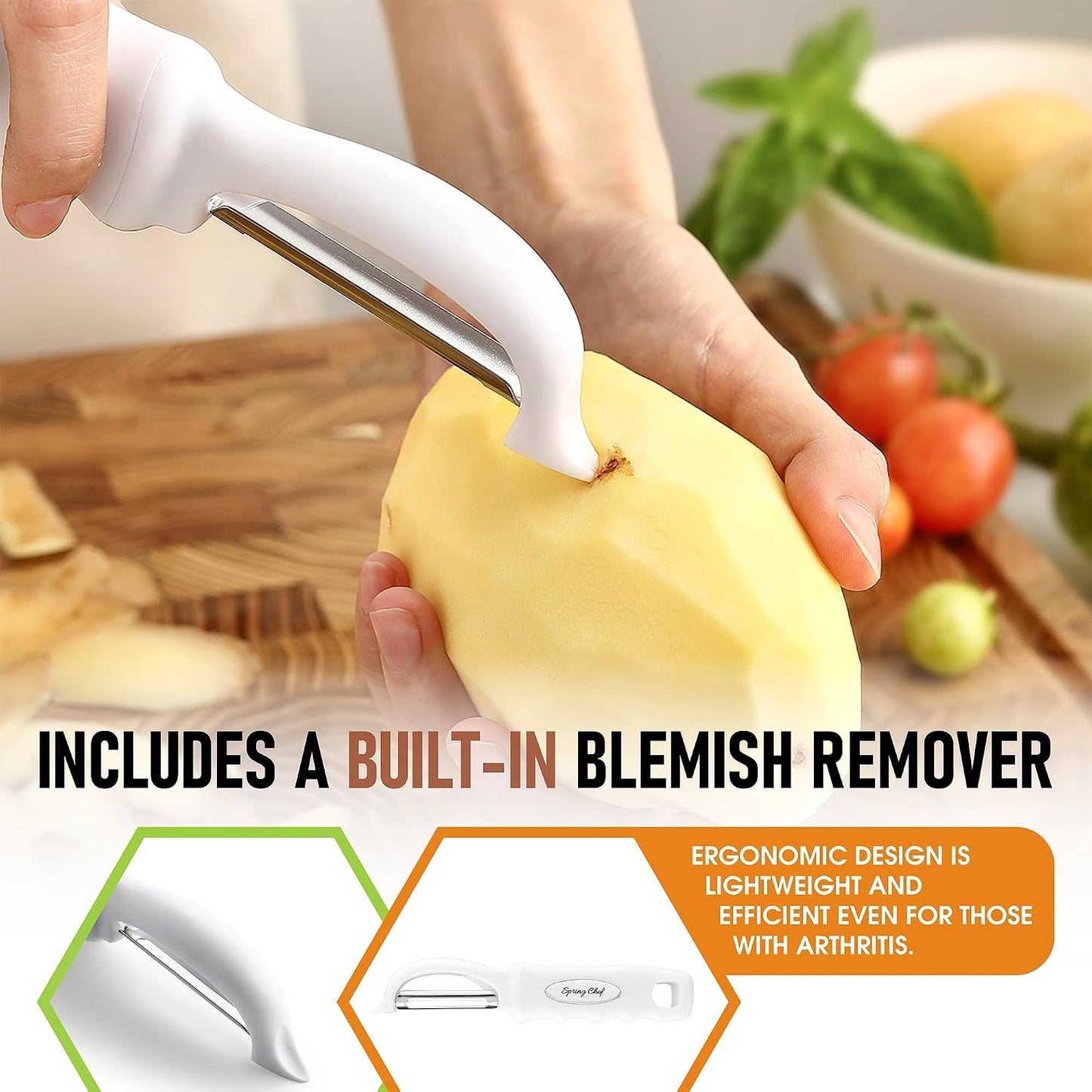 Spring Chef Premium Swivel Vegetable Peeler, Soft Grip Handle and Ultra Sharp Stainless Steel Blades - Perfect Kitchen Peeler For Veggie, Fruit, Potato, Carrot, Apple - Mango
