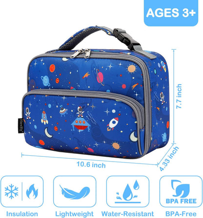 FlowFly Kids Lunch box Insulated Soft Bag Mini Cooler Back to School Thermal Meal Tote Kit for Girls, Boys, Astronaut - Colors B