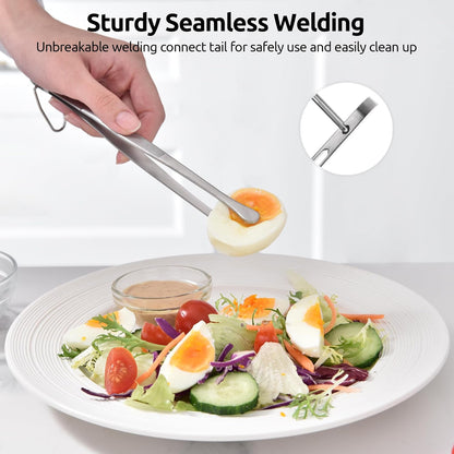 U-Taste 8"+10"+12" Kitchen Cooking Tweezer: 18/8 Stainless Steel Food-Grade Metal Food Tong, Flexible Pinching, Seamless-Welding and Sturdy for Serving Grilling Frying, Plating, Feeding (Pointed Tip)