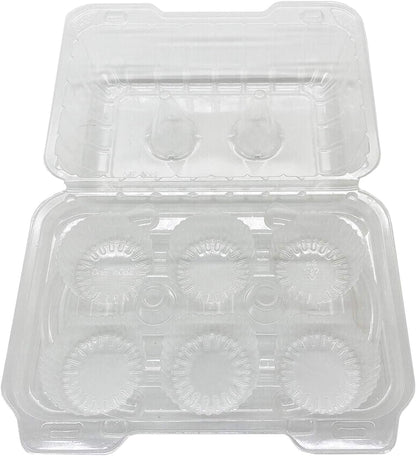 Clear Cupcake Containers,12pc Plastic Disposable High Dome Cupcake Boxes 6 Compartment Cupcake Holders Cupcake Containers Half Dozen Cupcake Trays ReliableCup Cake Muffin Packaging Transporter