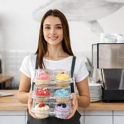 WIKDAY 2 Count Cupcake Containers with Lids, 25 Pack Stackable cupcake holders Clear Plastic Dessert Boxes for 50 Cupcakes, Muffins