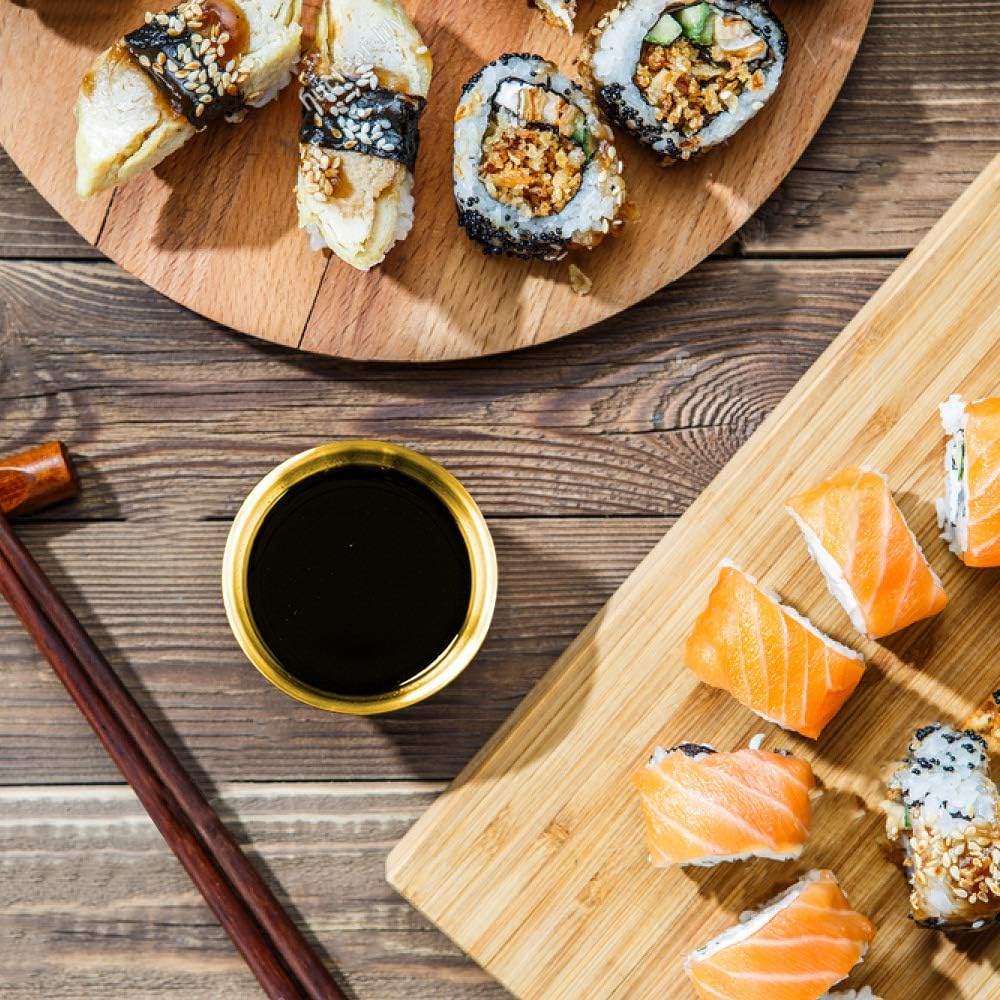 8 Pack 3.2inch Stainless Steel Sauce Dishes Mini Individual Saucers Bowl Round Seasoning Dishes Sushi Dipping Bowl Appetizer Plates, Champagne Gold