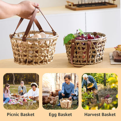 Egg Baskets for Collecting Fresh Eggs Farmhouse Handmade Wicker Hyacinth Egg Collecting Basket with Handle