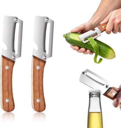 Vegetable Peeler with Wooden Handle and Bottle Opener,2026 Upgrade Multifunctional Stainless Steel Peeler,Vegetable Peeler for Kitchen,Suitable for Vegetables or Fruits that Need to Be Peeled(2PCS)