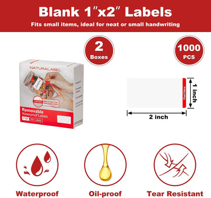 NATURALABEL 500 PCS Blank Removable Freezer Labels with Dispenser - 1" x 2" Food Labels for Meal Prep Containers, Easy Peel-Off Design, No Residue